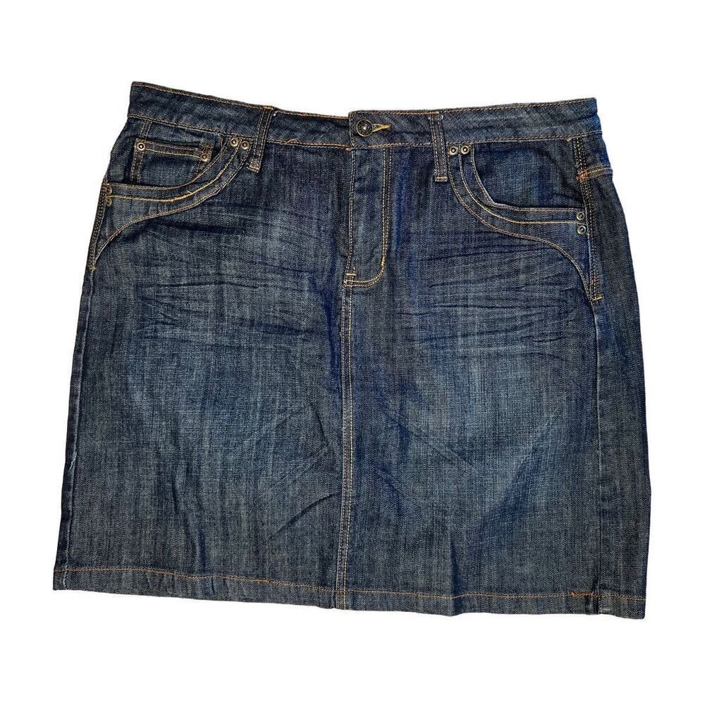 L.A. Blues Dark‎ Wash Embroidered Denim Blue Jean Skirt sz 16